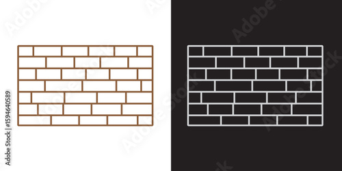 Brickwork icon set. House wall foundation bricklayer. Simple outline vector logo. Editable stroke.
