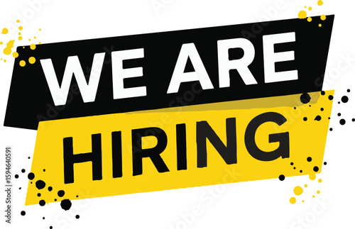 Vector art of we are hiring text with paint splatters