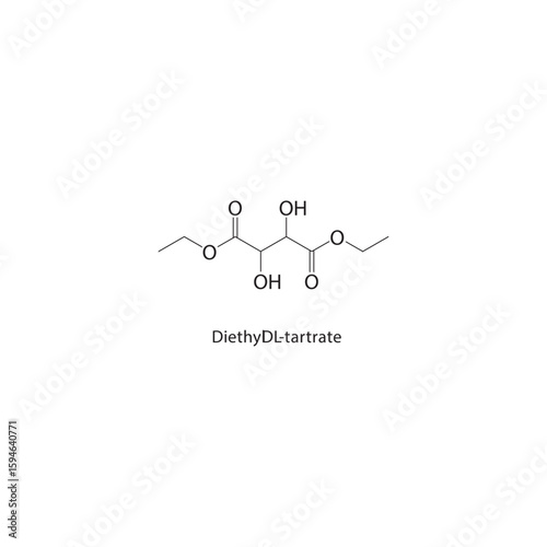 Diethyl DL-tartrate skeletal structure. Tartrate Ester compound schematic illustration. Simple diagram, chemical formula.