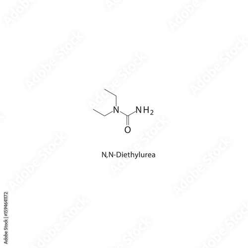 N,N-Diethylurea skeletal structure. Urea Derivative compound schematic illustration. Simple diagram, chemical formula.