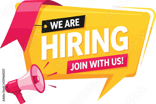 Vector art of megaphone announces we are hiring, join with us