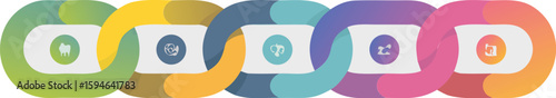 Colorful Interconnected Rounded Rectangles Featuring Dental Health, Analytics, Finance, Data Transfer, and Calendar Icons