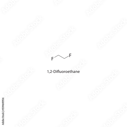 1,2-Difluoroethane skeletal structure. Fluoroalkane compound schematic illustration. Simple diagram, chemical formula.