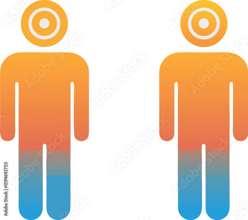 Two Orange and Blue HumanLike Icons with Bullseye Heads on White Background