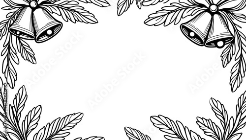 Christmas frame with golden bells – Cute coloring book design for kids