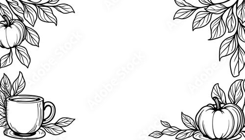 Thanksgiving frame with apple cider mugs – Cute kids coloring design, black and white