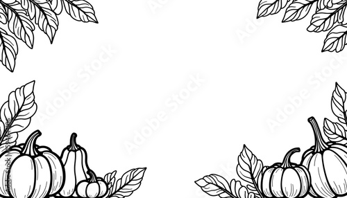Autumn frame with pumpkins and gourds – Cute coloring page for kids