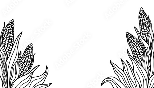 Autumn corn husks frame for kids coloring – Cute hand-drawn design