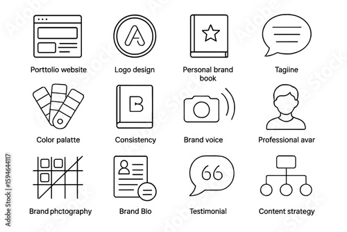 Branding elements and strategy icons on metallic background