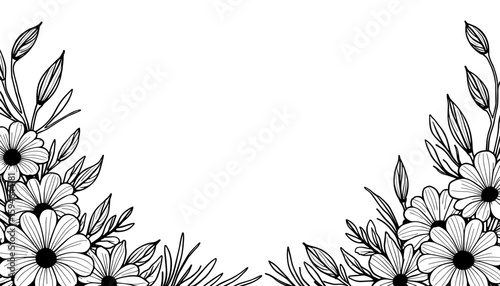 Abstract autumn frame with dried flowers, black and white coloring design