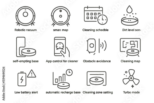 Smart robotic vacuum icons for cleaning features and controls
