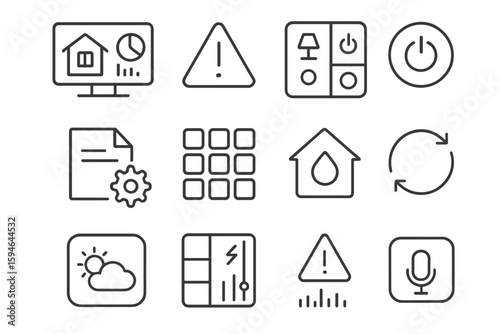 Smart home controls and warning symbols in minimalist style