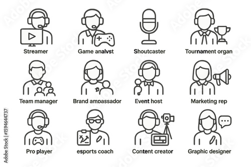 Diverse roles in esports industry illustrated as icons with descriptions