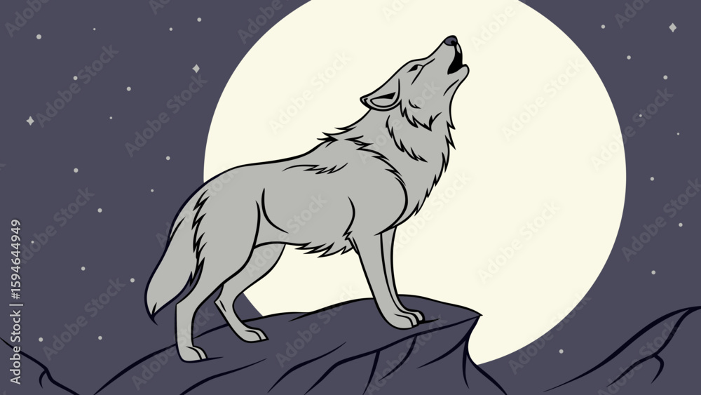 Obraz premium wolf in the night of full moon vector