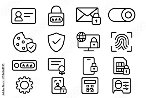 Security and privacy icons: lock, password, shield, fingerprint, email, settings