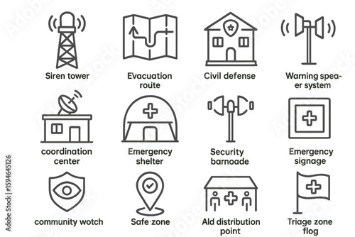 Emergency preparedness icons for safety and security systems