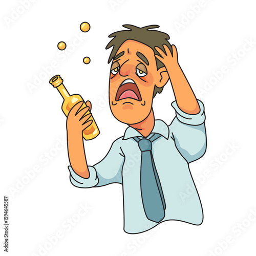 Businessman Drunk Beer. Alcohol addict Concept. Cartoon Vector Illustration.   