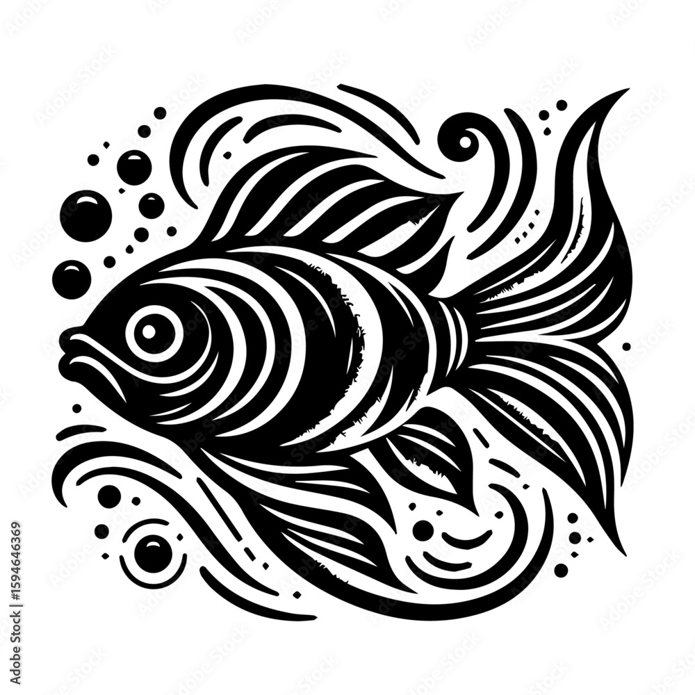 Fototapeta premium Stylized Black and White Fish Illustration.