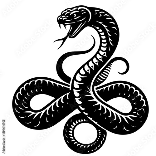 Tribal Black Cobra Snake Illustration.