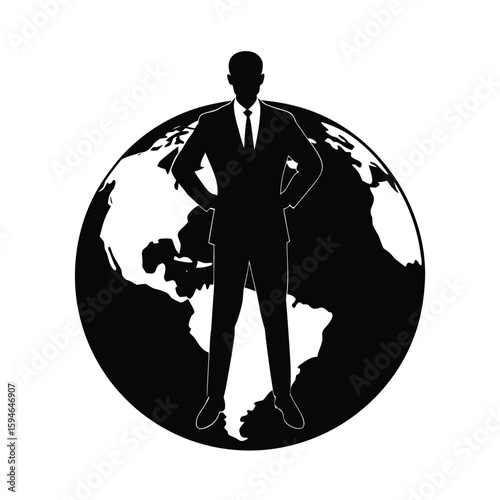 Businessman Standing Confidently Expressing Leadership Power Line Art Vector illustration