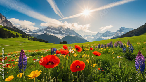 mountain landscape with flowers
