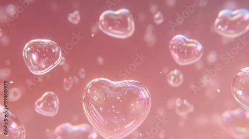 Floating Heart Bubbles Pink Background Animation