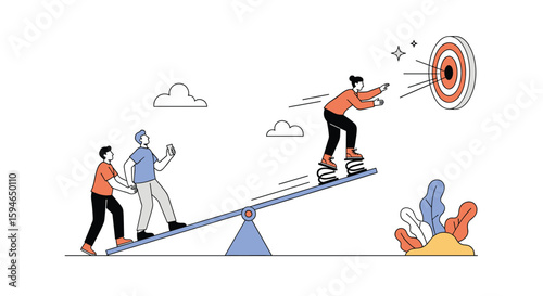 Teamwork enables reaching goals through balance and cooperation towards success