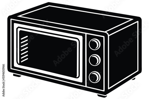 Black and White Illustration of a Countertop Convection Oven with Control Knobs and Small Feet