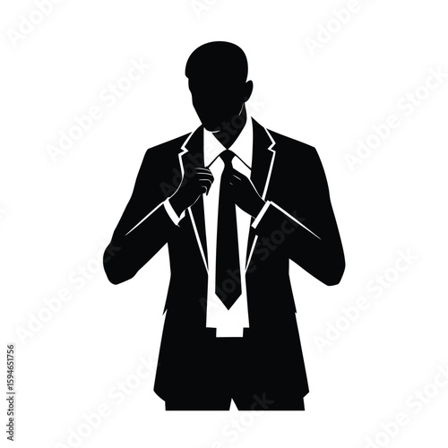 black suit silhouette adjusting tie clip art preview