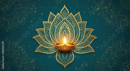 Golden Lotus Diya Festival Celebration Light
