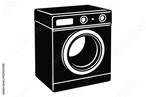 Black and White Illustration of FrontLoading Clothes Washing Machine Appliance Machine