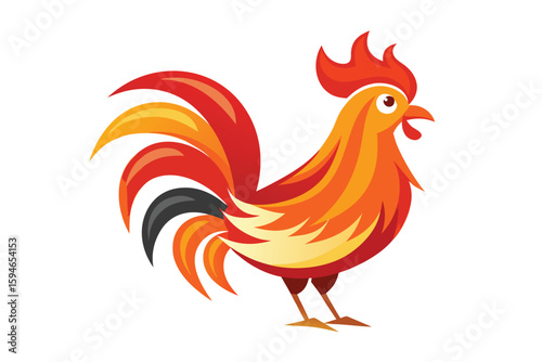 Stylized Rooster Illustration with Vibrant Colors and Modern Design Elements
