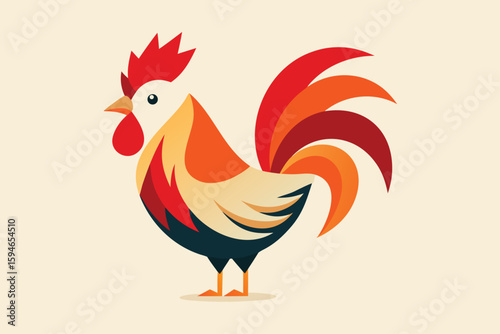 Stylized Rooster Illustration with Geometric Shapes and Warm Color Palette