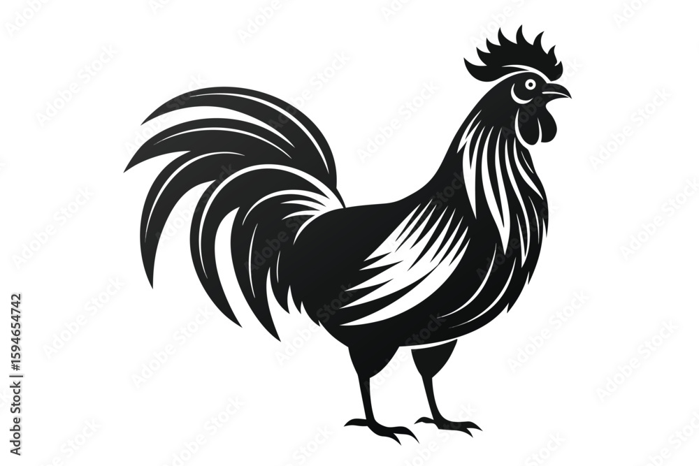 Fototapeta premium Elegant Black and White Rooster Illustration Farm Animal Symbol Vector Design
