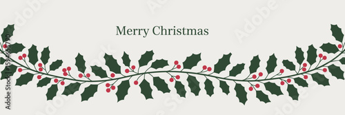 Christmas Banner: A festive banner spells out 'Merry Christmas', adorned with a garland of vibrant green leaves and red berries. The scene is imbued with the spirit of the season.