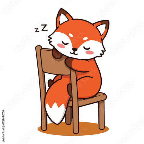 Adorable fox napping on a chair, suitable for storybook illustrations, nursery decor, or early learning material