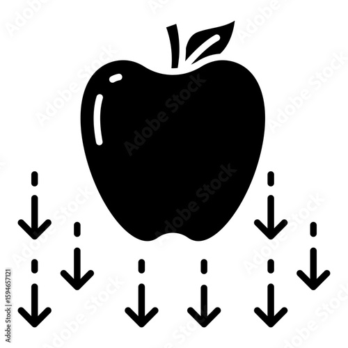 A solid design icon of falling apple