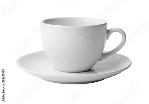 White coffee cup and saucer png on transparent background