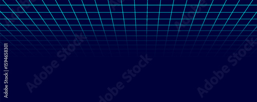 Technology wireframe landscape. Vector perspective grid. Digital space. Mesh on a blue background.