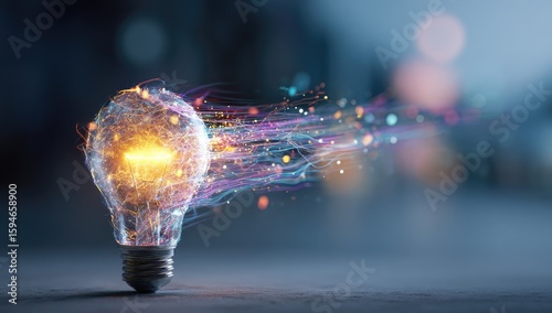 Illuminated lightbulb, digital trails