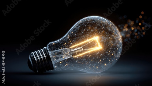 Glowing lightbulb, network design,  digital filament