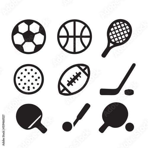 Bold sports icons depict active games like tennis, basketball, and football for fun athletic events.