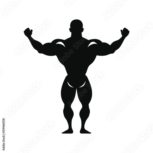 Dynamic silhouette of a muscular bodybuilder performing a rear lat spread pose for advertising