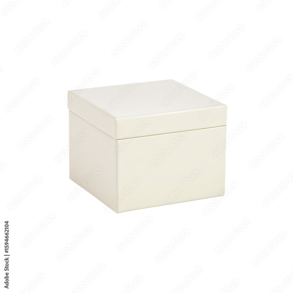 Fototapeta premium Elegant Cream Colored Square Box with Lid Isolated on White