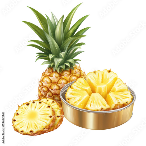 Fresh Pineapple and Sliced Canned Pineapple for Delicious Recipes and Healthy Snacking on transparent background