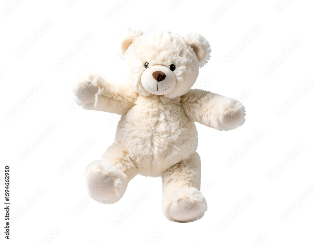 Obraz premium Teddy Bear: A cuddly, cream-colored teddy bear, stands poised and friendly. It is a timeless symbol of comfort, affection, and childhood joy.
