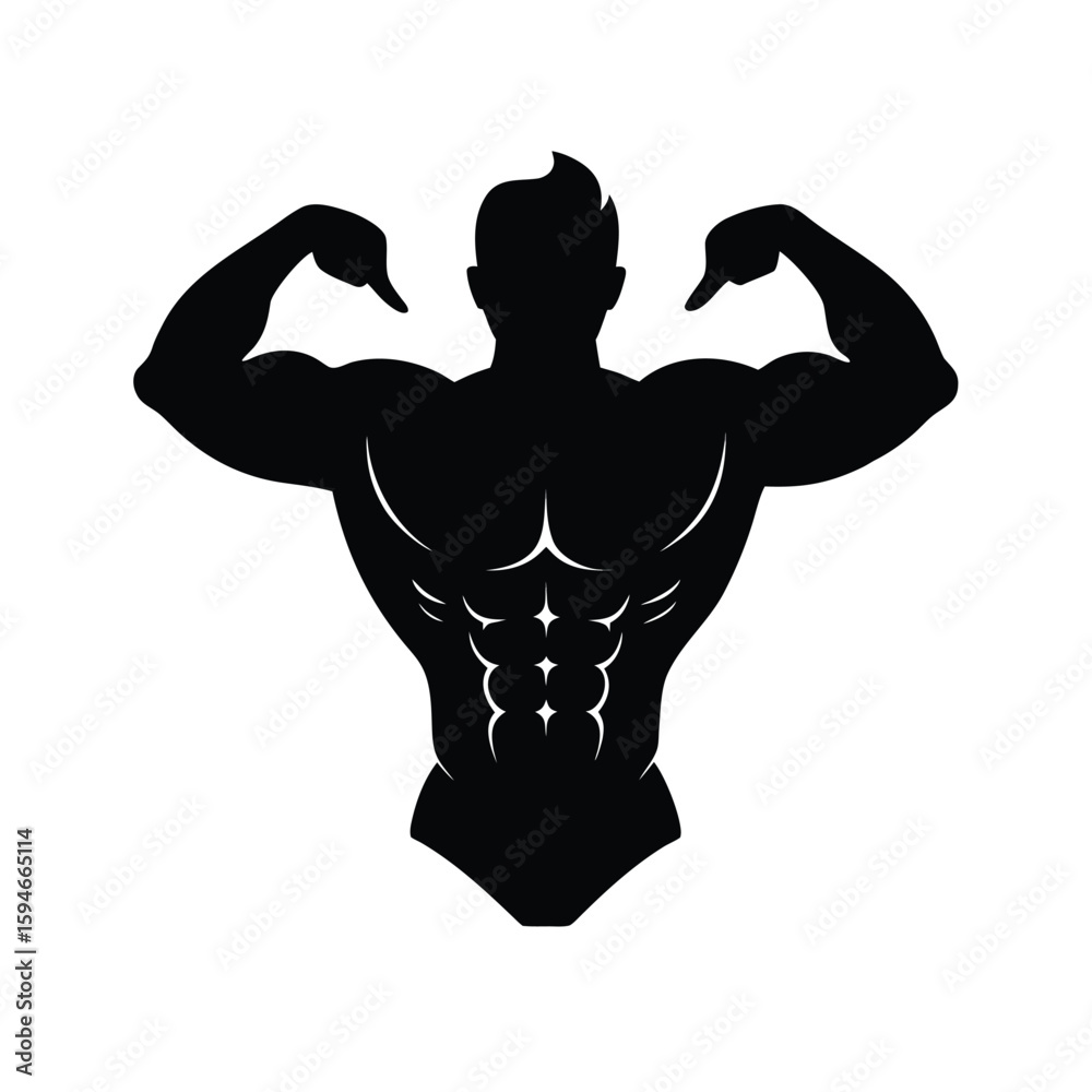 Fototapeta premium Dynamic black silhouette of a muscular bodybuilder performing a front abdominal pose