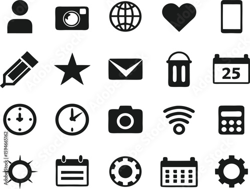 Collection of common interface icons silhouette
