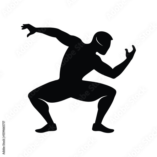 Dynamic black silhouette of a man performing a freestyle squat move