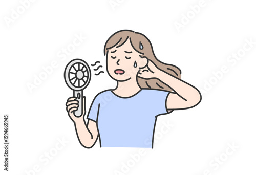 Sweating Woman Using Handheld Fan

Flat illustration of a woman sweating and using a handheld fan to cool down. Represents extreme summer heat, discomfort, and personal cooling solutions.